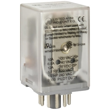 8501KP12V20 | Schneider Electric Plug-In Relay - 8 pin plug-in - 2 poles - 120VAC coil