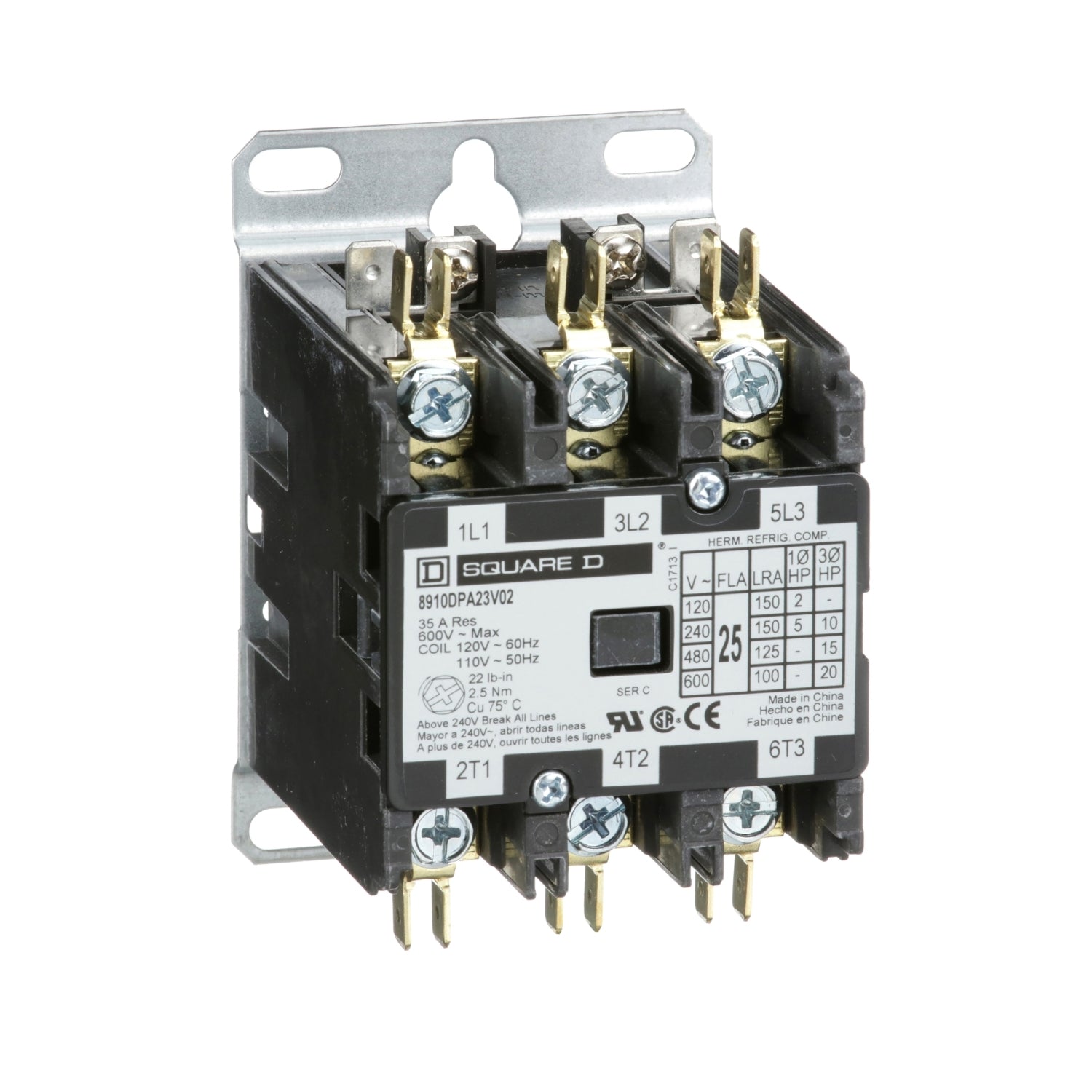 8910DPA23V02 | Schneider Electric Contactor, Definite Purpose, 25A, 3 Pole