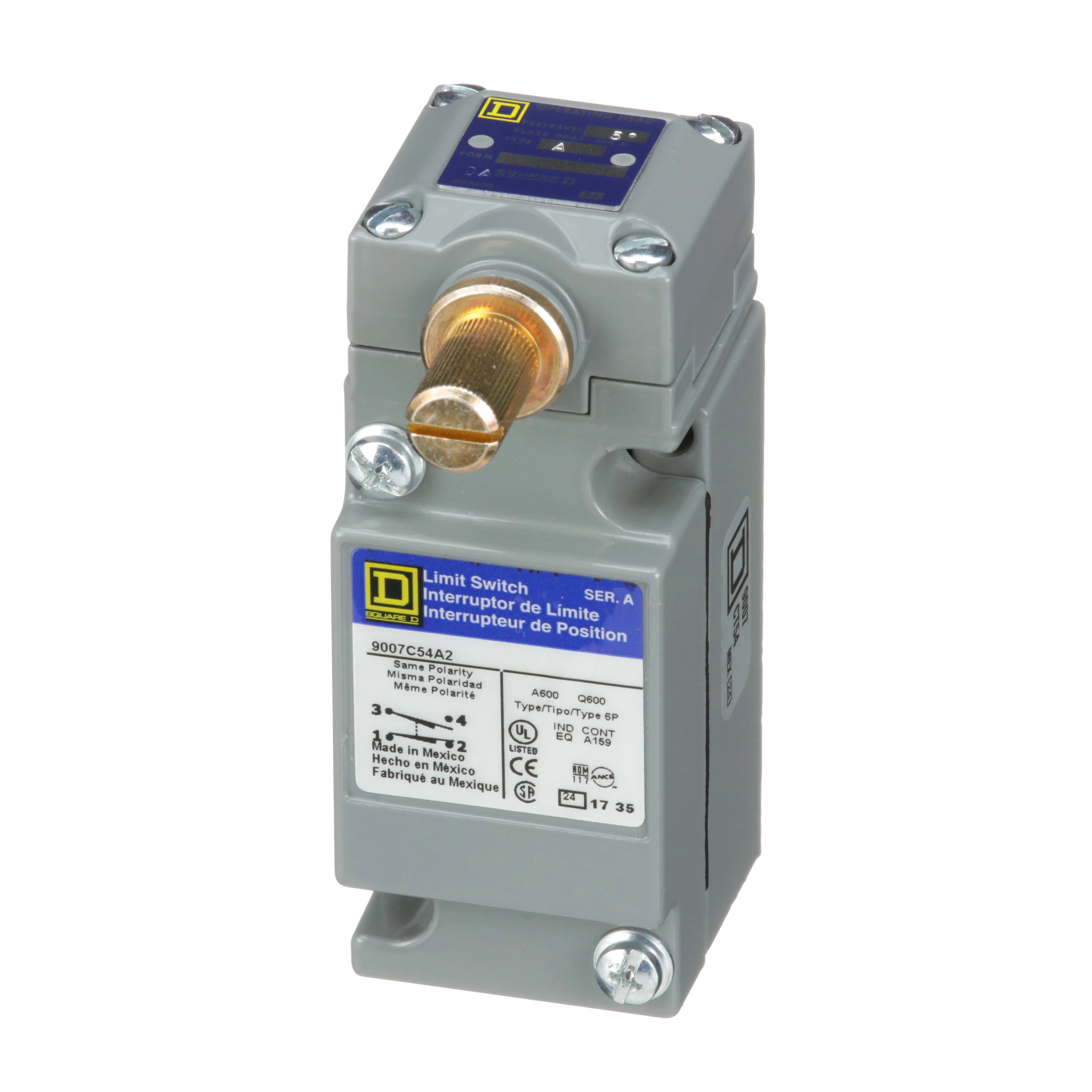 9007C54A2 | Schneider Electric Limit Switch, Heavy Duty, Rotary Lever CW/CCW, Snap Action 1NO-1NC, 10A, 600V