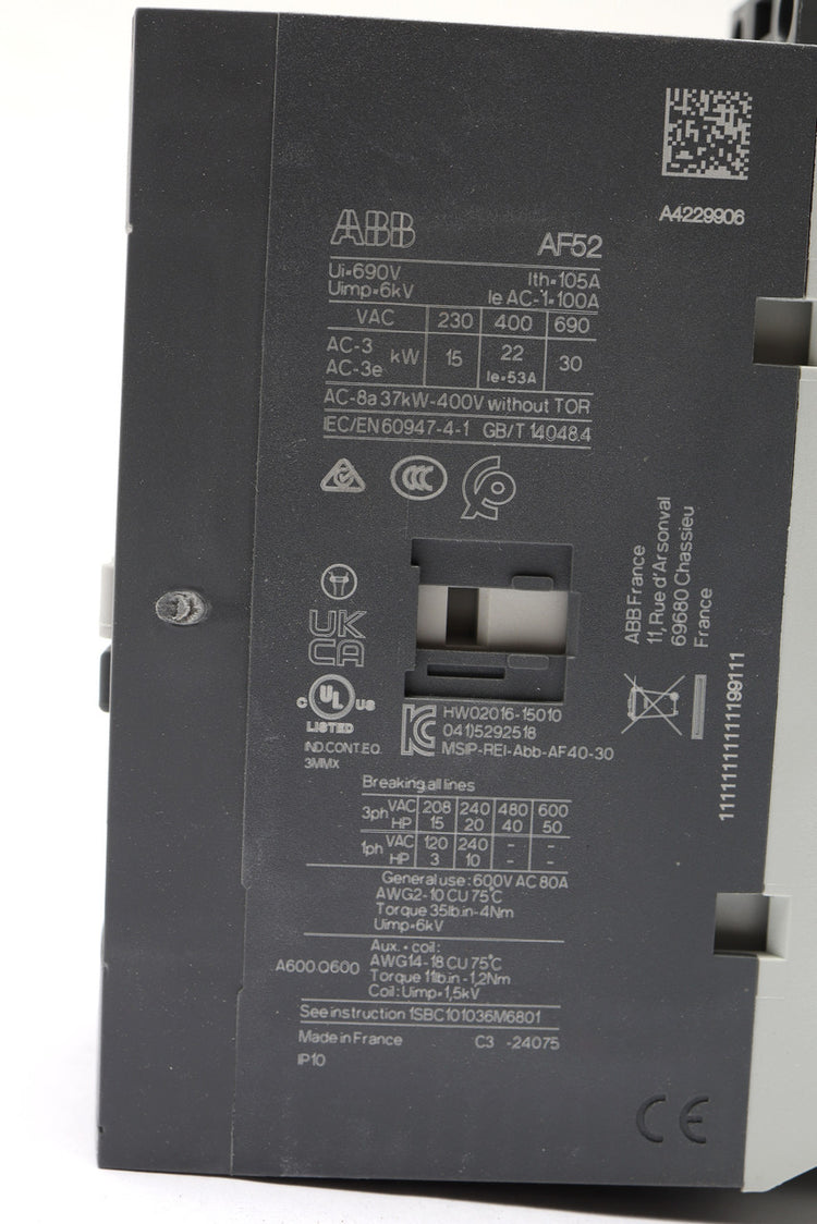 ABB AF52-30-11-11 Power Contactor with AC/DC Coil and Auxiliary Contacts