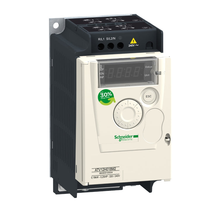 ATV12H037F1 | Schneider Electric | Variable speed drive, Altivar 12, 0.37kW, 0.55hp, 100 to 120V, 1 phase, with heat sink