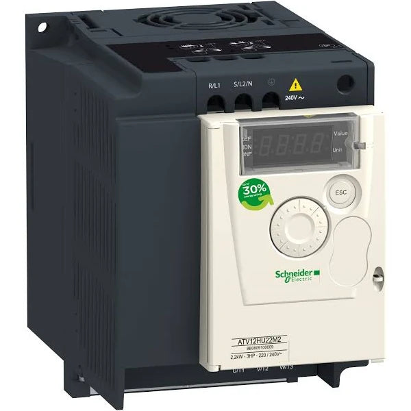 ATV12HU15M2 | Schneider Electric Variable speed drive, Altivar 12, 1.5kW, 2hp, 200 to 240V, 1 phase, with heat sink