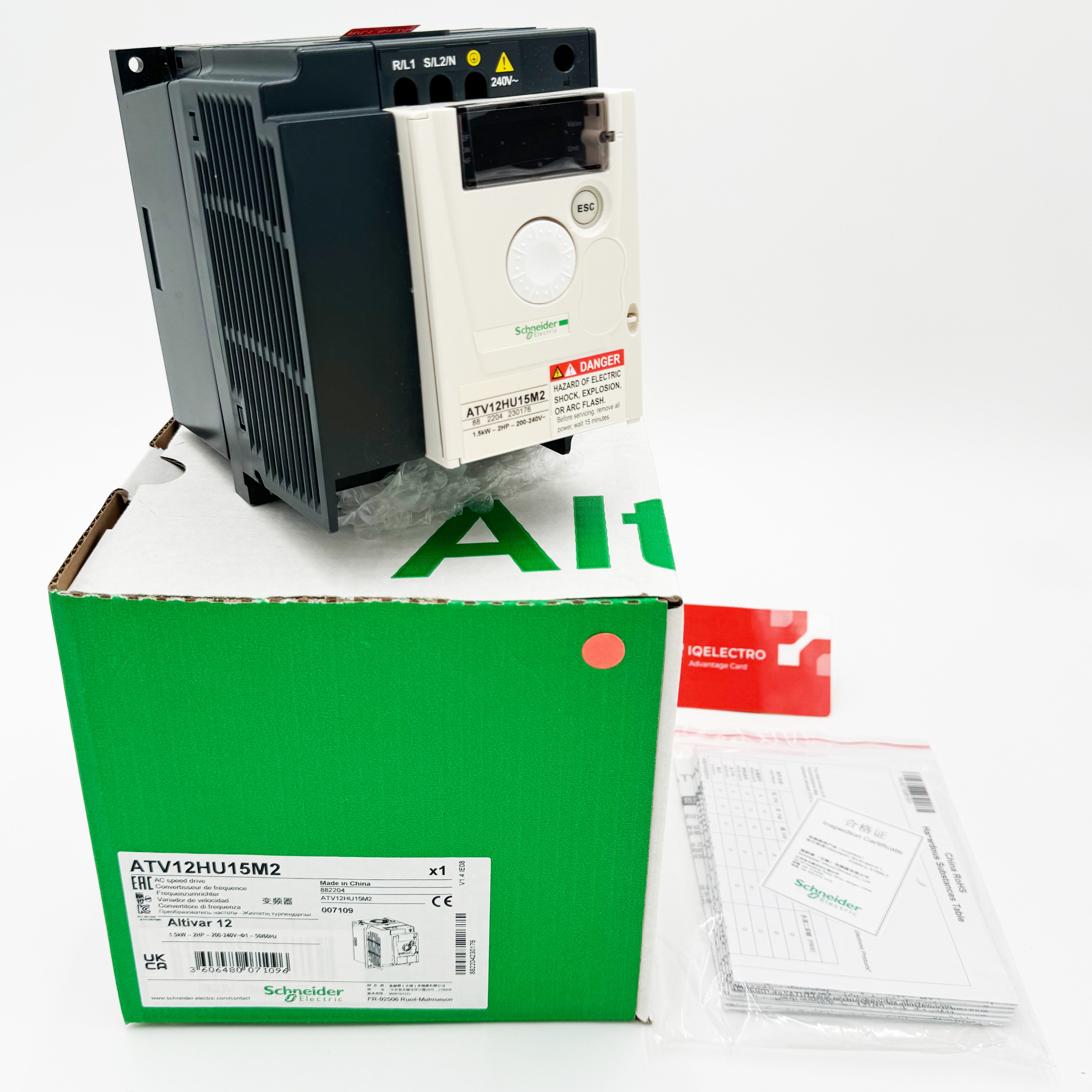 ATV12HU15M2 | Schneider Electric Variable speed drive, Altivar 12, 1.5kW, 2hp, 200 to 240V, 1 phase, with heat sink