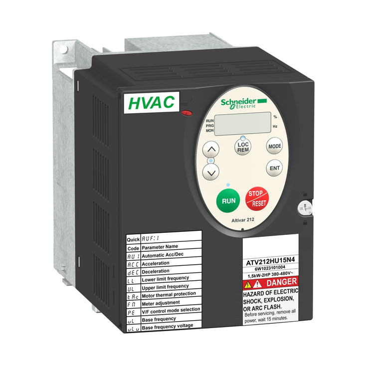 ATV212HU15N4 | Schneider Electric | Variable speed drive, Altivar 212, 1.5kW, 2hp, 480V, 3 phases, with EMC, IP21