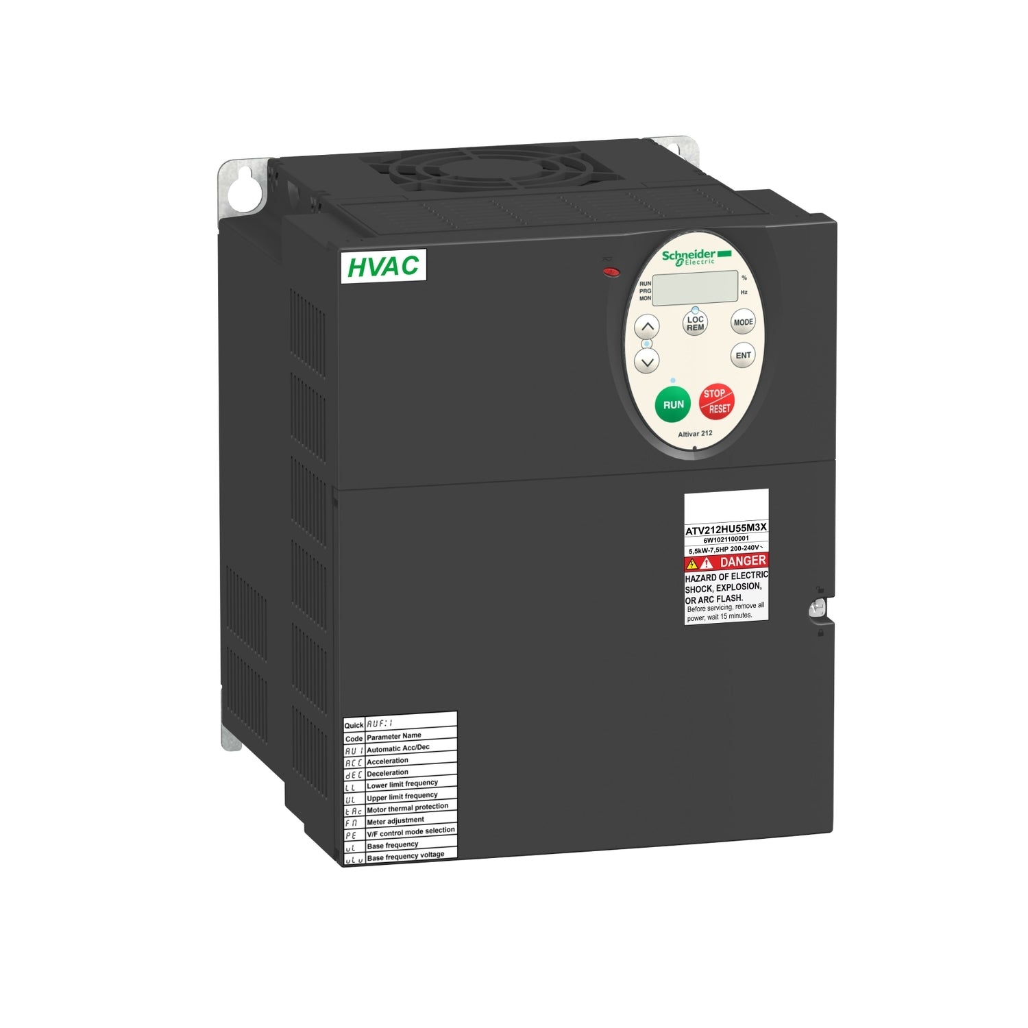 ATV212HU55M3X | Schneider Electric Variable speed drive, Altivar 212, 5.5kW, 7.5hp, 240V, 3 phases, without EMC, IP21