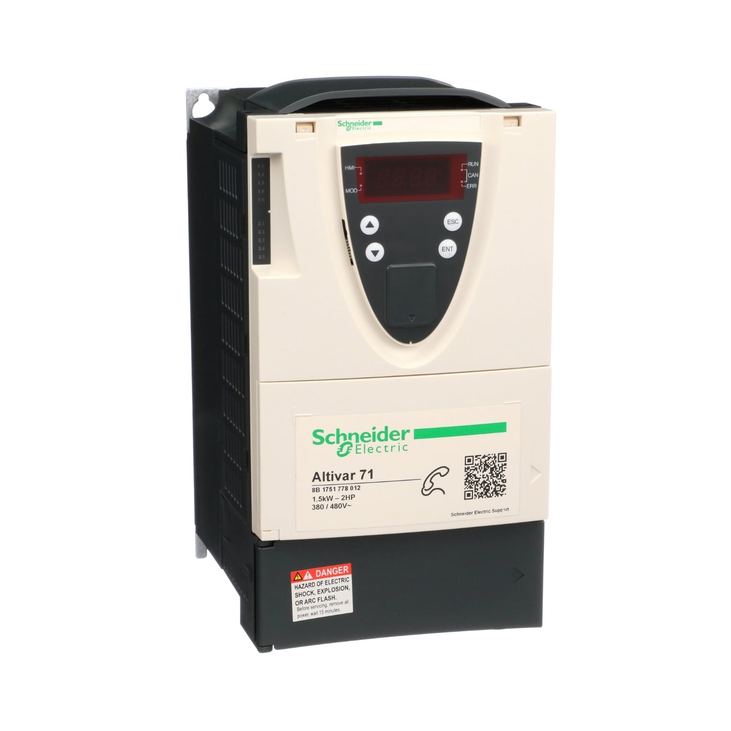 ATV71HU15N4Z | Schneider Electric | Variable speed drive, ATV71, 1.5kW, 2HP, 380 to 480V, 43dB, EMC filter, without graphic terminal, CANopen, Modbus