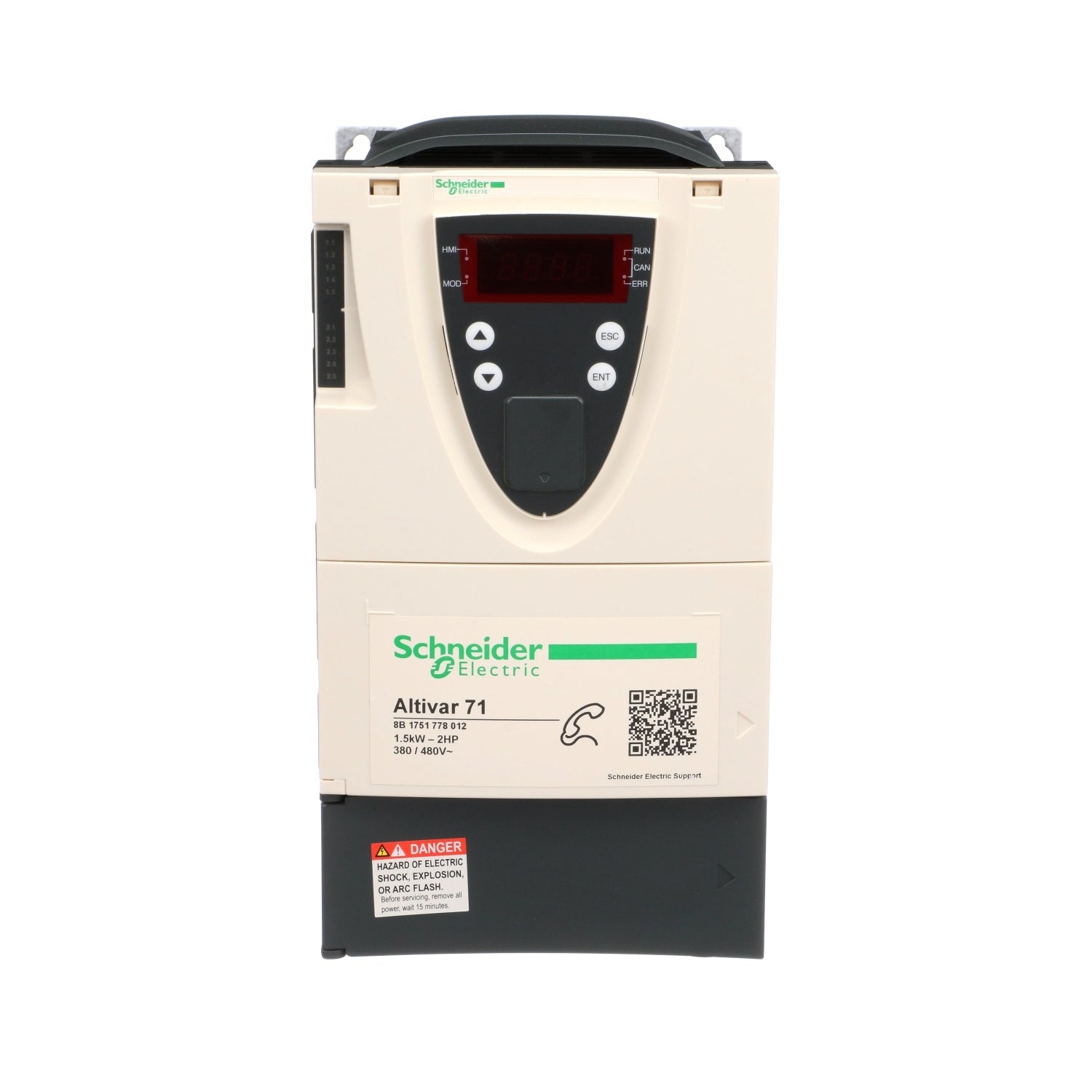 ATV71HU15N4Z | Schneider Electric | Variable speed drive, ATV71, 1.5kW, 2HP, 380 to 480V, 43dB, EMC filter, without graphic terminal, CANopen, Modbus