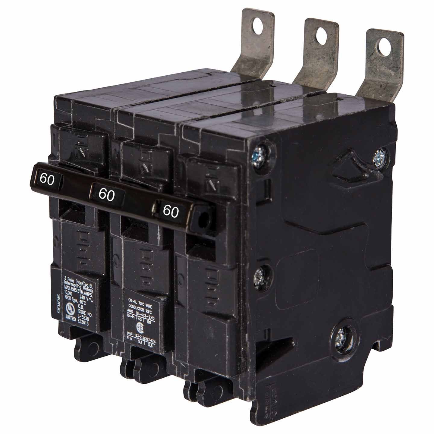 Siemens B360 Type BL 60 Amp Three Pole Molded Case Circuit Breaker 240 VAC
