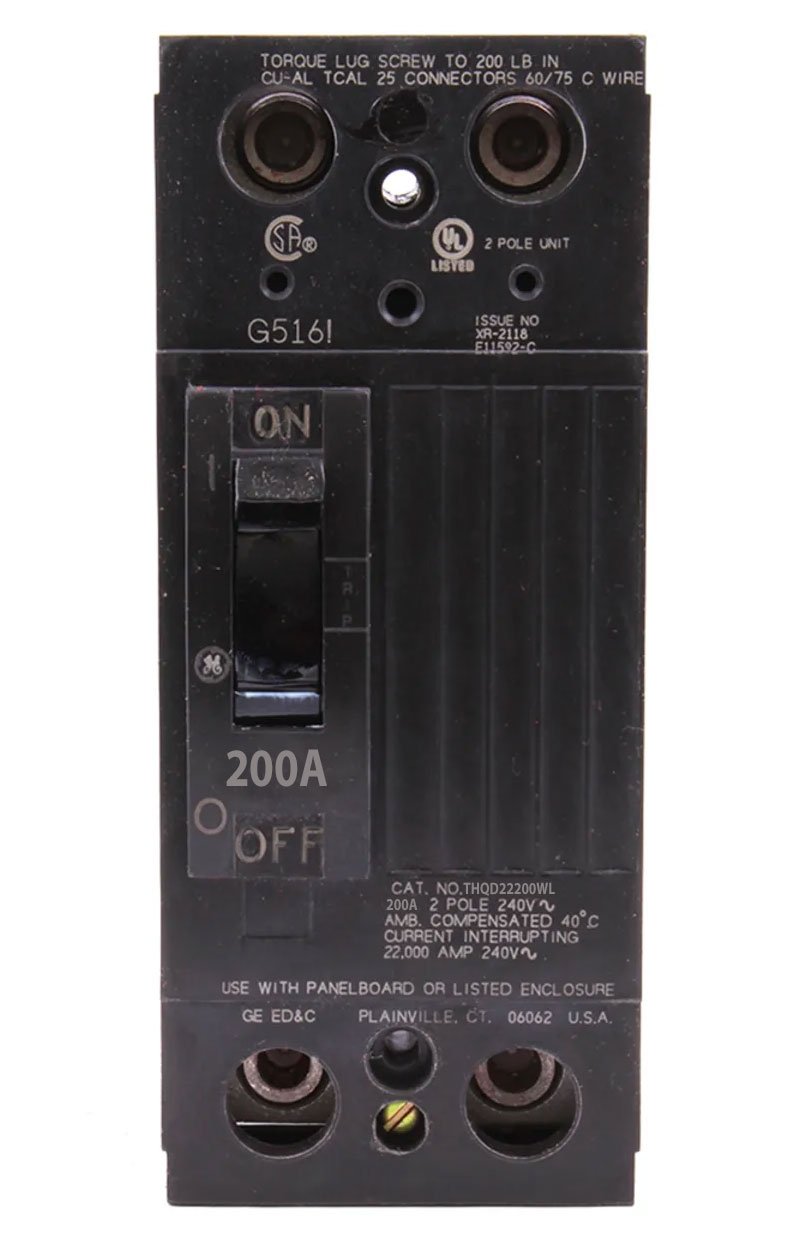 THQD22200 | General Electric 200A 2-Pole 240V Thermal-Magnetic Molded Case Circuit Breaker