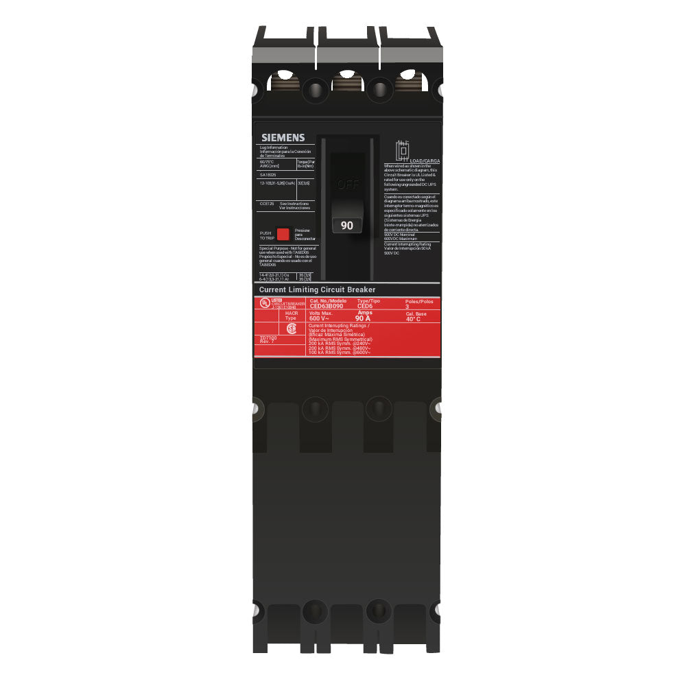 CED63B090 | Siemens 3-Pole 90A 600V Thermal Magnetic Molded Case Circuit Breaker