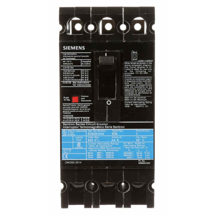 ED63B125 | Siemens Molded Case Circuit Breaker