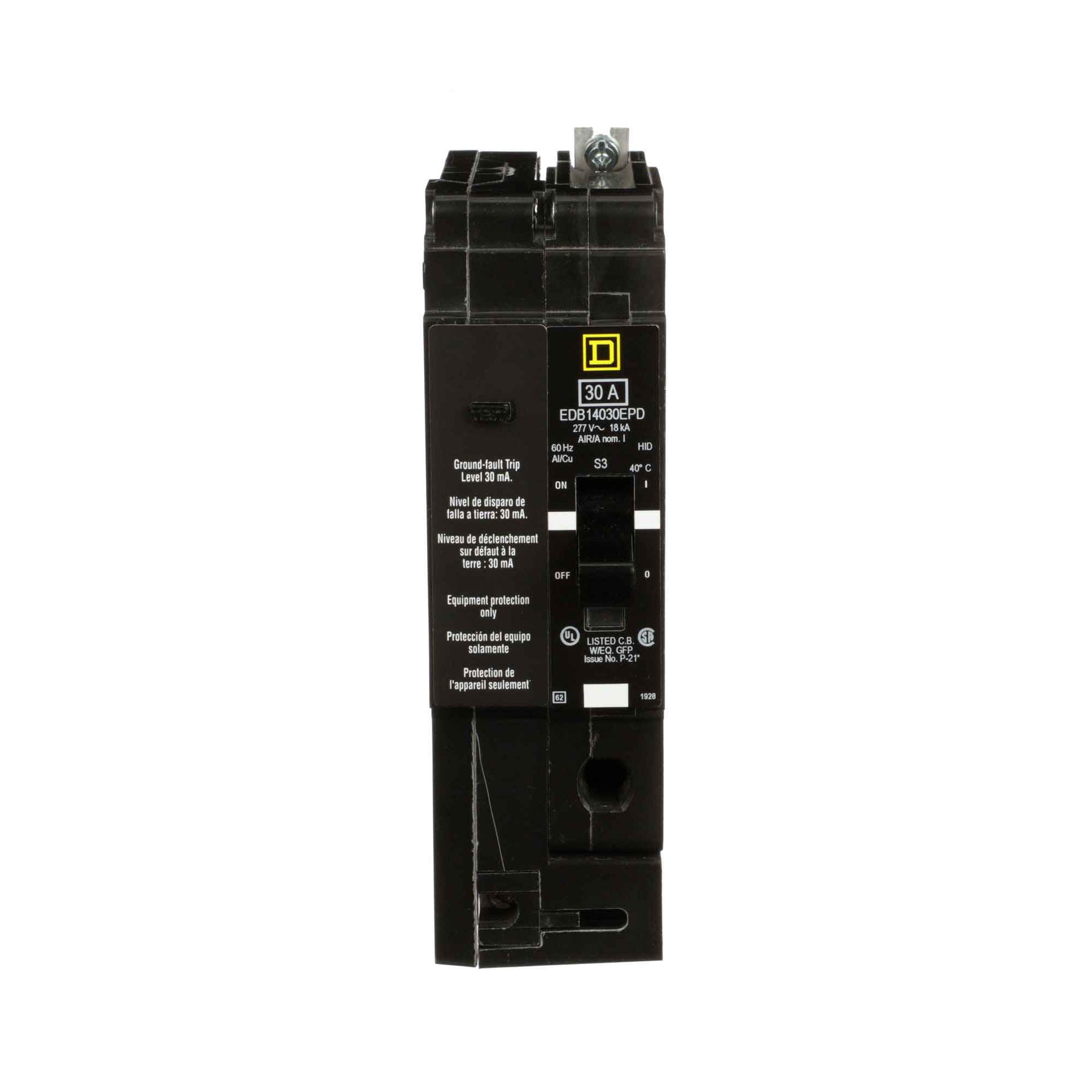EDB14030EPD | Square D 30A 1-Pole 277 VAC Molded Case Circuit Breaker with Equipment Protection