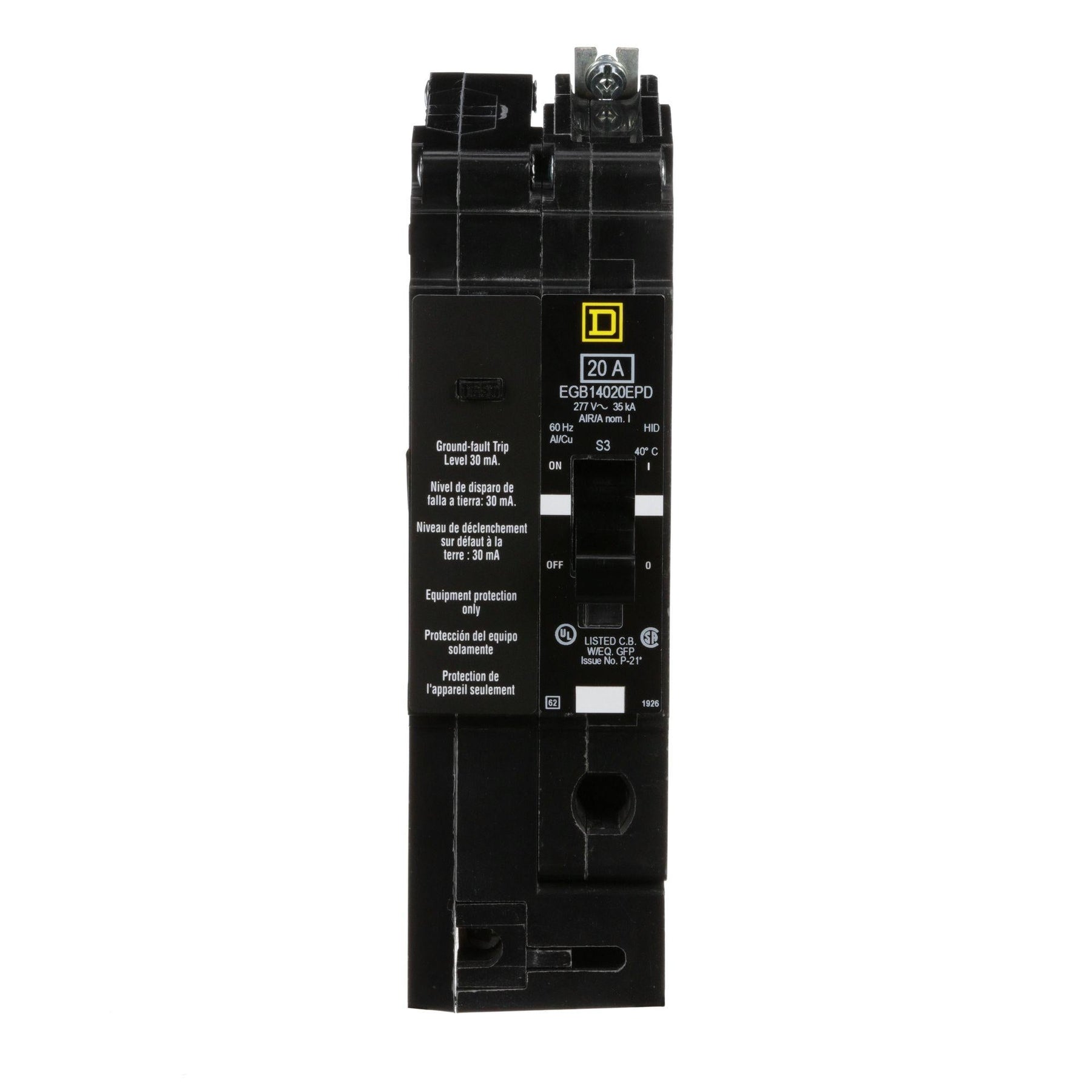 EGB14020EPD | Square D 20A 277V 1-Pole Molded Case Circuit Breaker – Thermal Magnetic, EGB Series