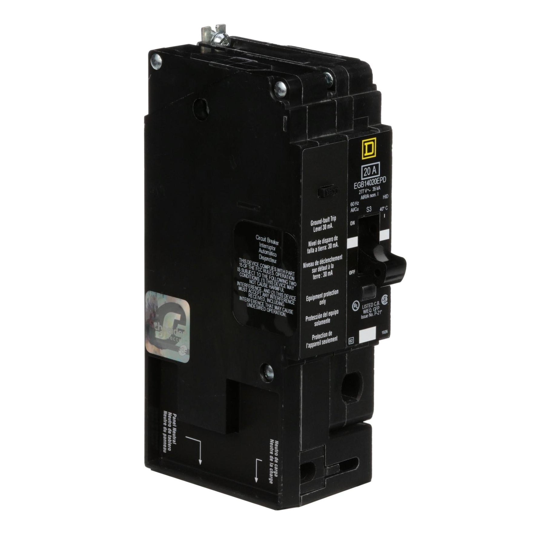 EGB14020EPD | Square D 20A 277V 1-Pole Molded Case Circuit Breaker – Thermal Magnetic, EGB Series