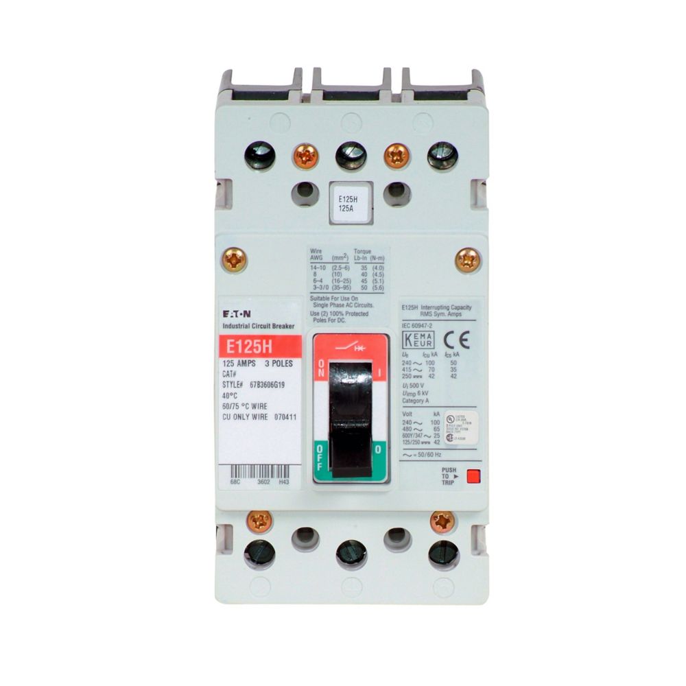 Eaton EGH3020FFB Series G 20A 3-Pole Molded Case Circuit Breaker Bolt-On