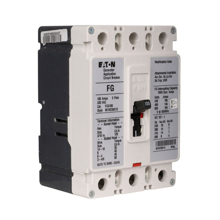 FG3110S02 | Eaton 110A 3-Pole EG Frame Thermal-Magnetic Circuit Breaker