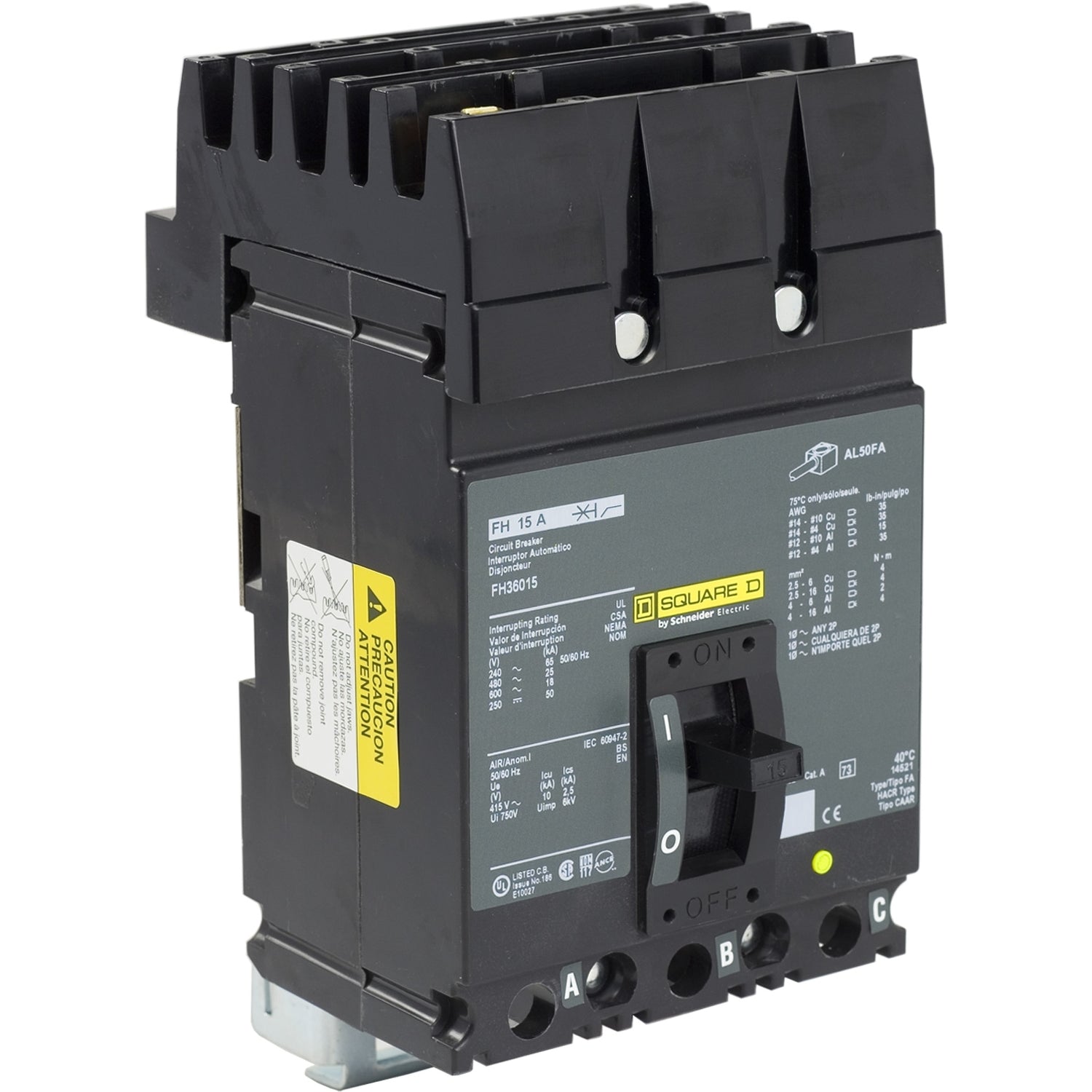 FH36015 | Schneider Electric Circuit Breaker, FH, 600V, 15A, 3 Pole