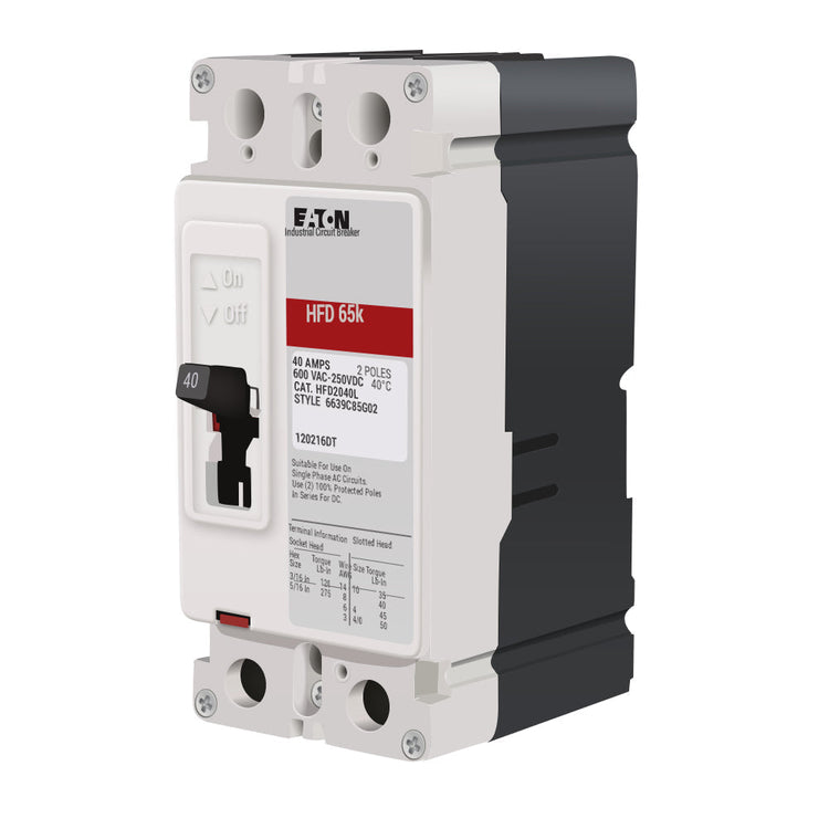 HFD2040L | Eaton 40A 2-Pole 600V Thermal-Magnetic Molded Case Circuit Breaker