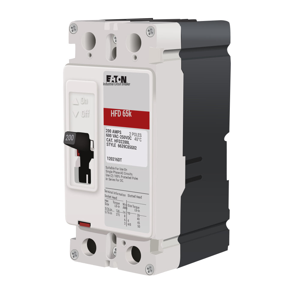 HFD2200L | Eaton 200A 2-Pole 600V Series C F-Frame Molded Case Circuit Breaker