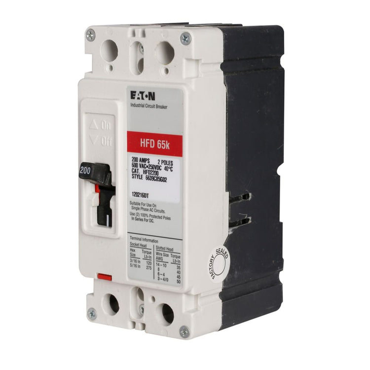 HFD2175 | Eaton 175A 2-Pole 600V Series C F-Frame Thermal Magnetic Molded Case Circuit Breaker