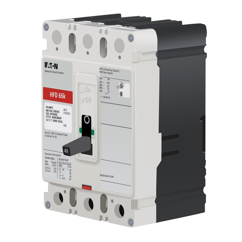 HFD3040 | Eaton 40A 3-Pole F-Frame Series C High-Interrupt Molded Case Circuit Breaker