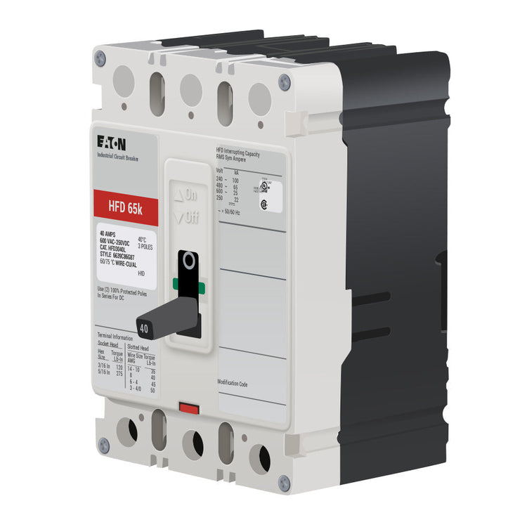 HFD3040 | Eaton 40A 3-Pole F-Frame Series C High-Interrupt Molded Case Circuit Breaker