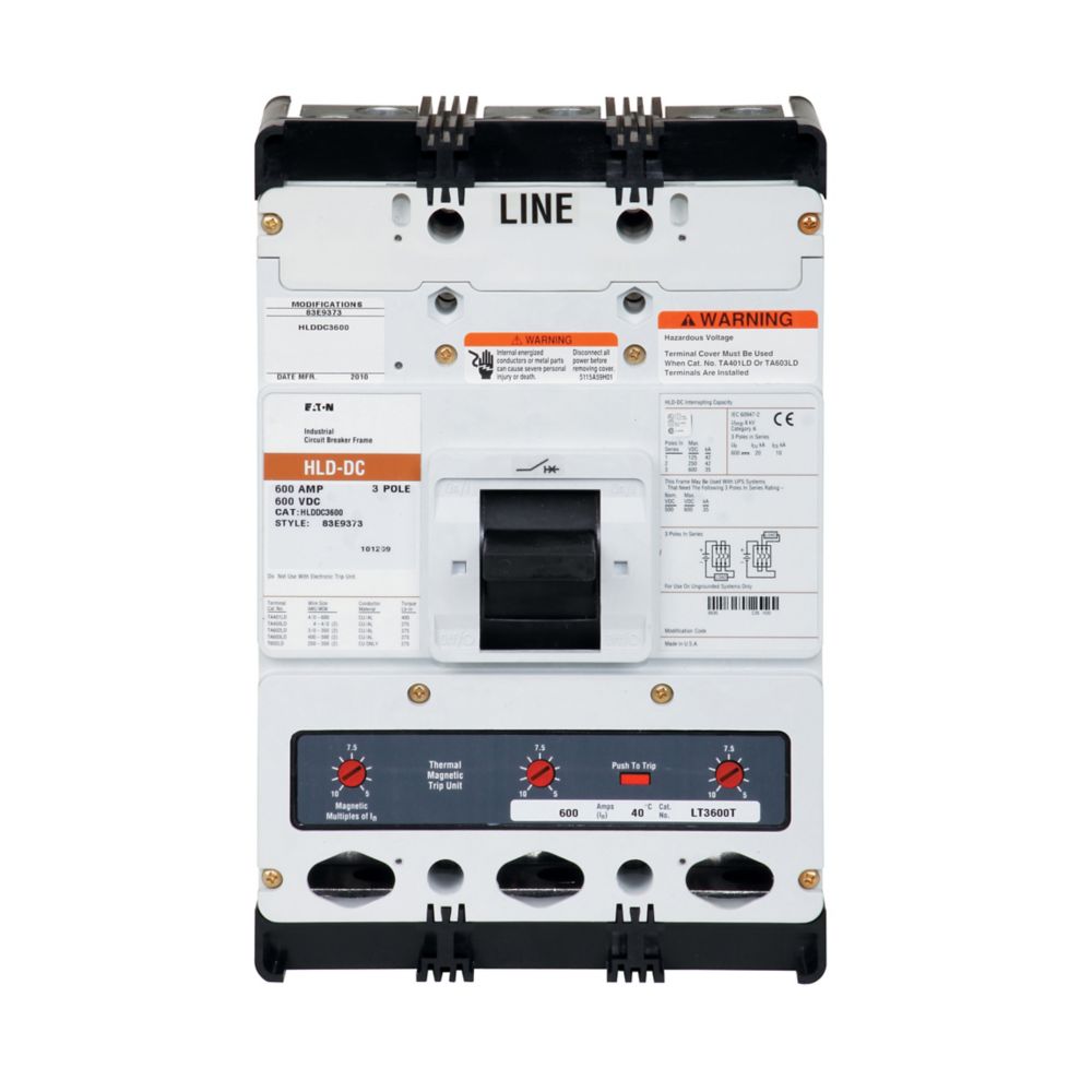 Eaton HLDDC3600F PV Guard 600A 3-Pole Molded Case Circuit Breaker Frame AC/DC