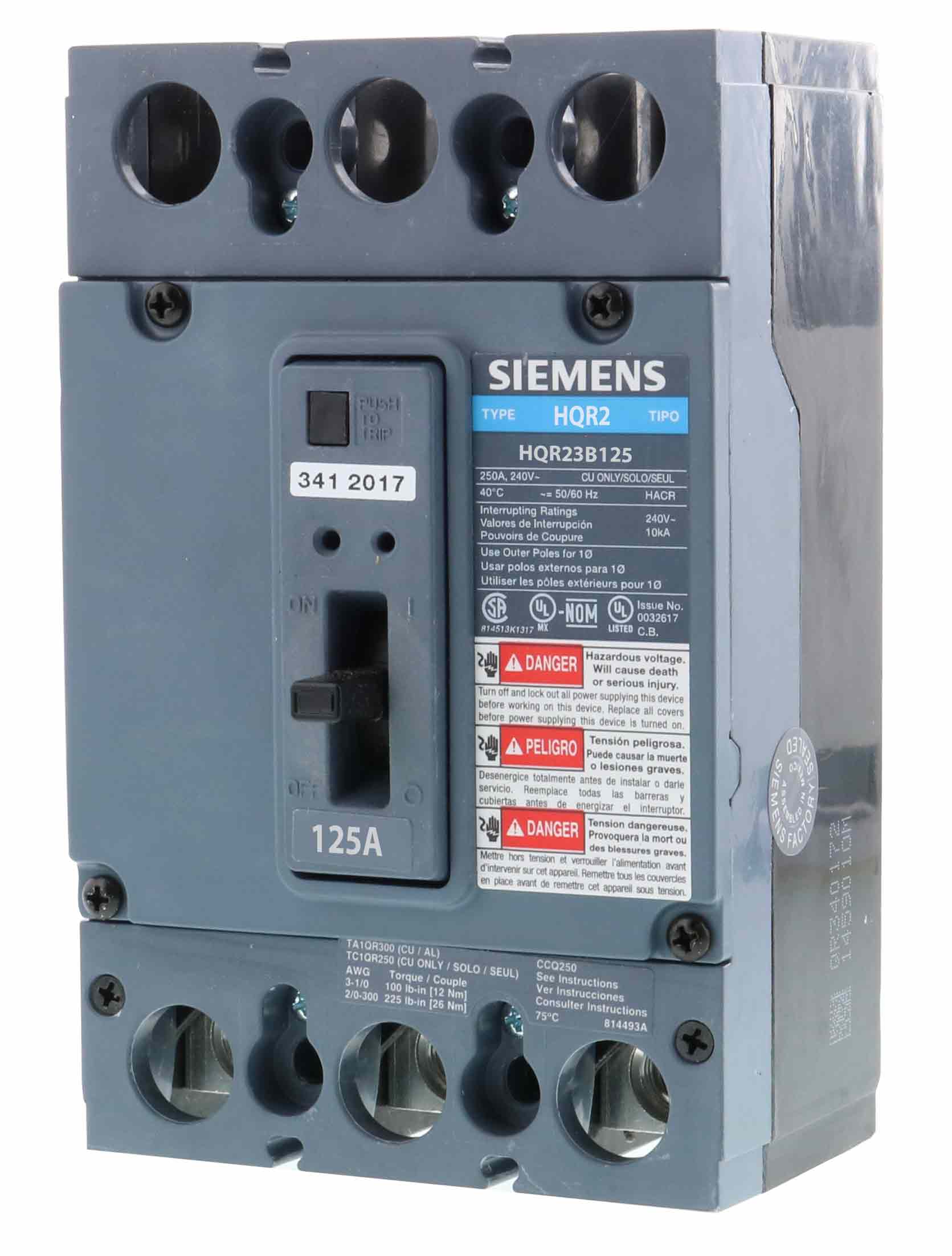 HQR23B125L | Siemens 125 Amp Molded Case Circuit Breaker