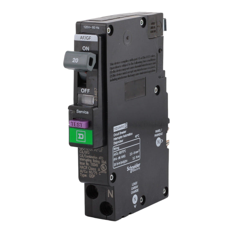 QO120PAFGF | Schneider Electric Square D QO Dual-Function AFCI/GFCI Circuit Breaker 20A 120V