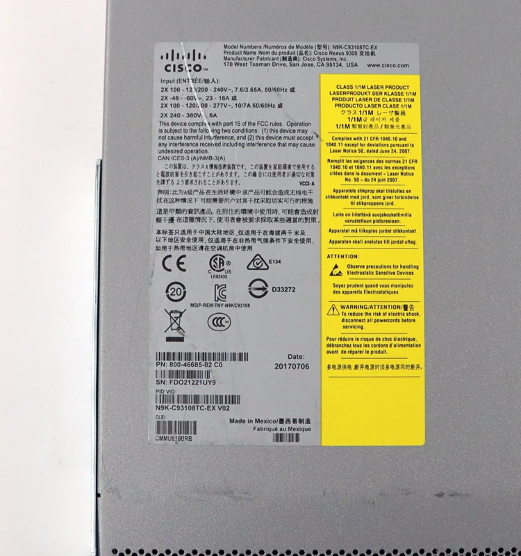 Cisco N9K-C93108TC-EX Nexus 9300-EX 48-Port 10G Data Center Network Switch
