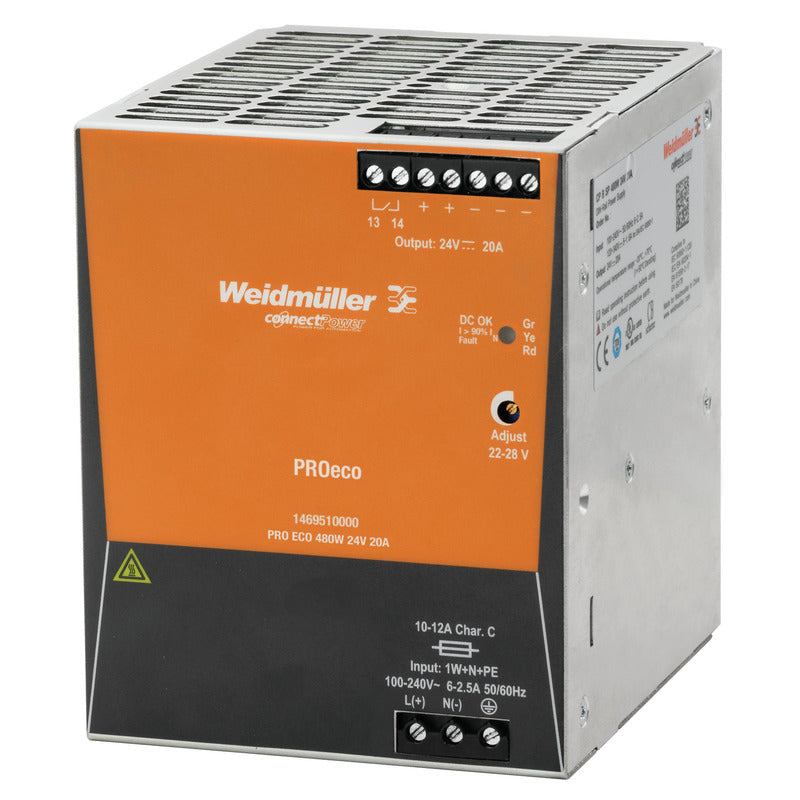 Weidmuller 1469510000 PRO ECO 24V DC 480W DIN Rail Power Supply