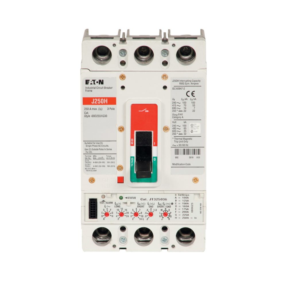 JGH3250FAG | Eaton Series G 250A 3-Pole Molded Case Circuit Breaker 600VAC