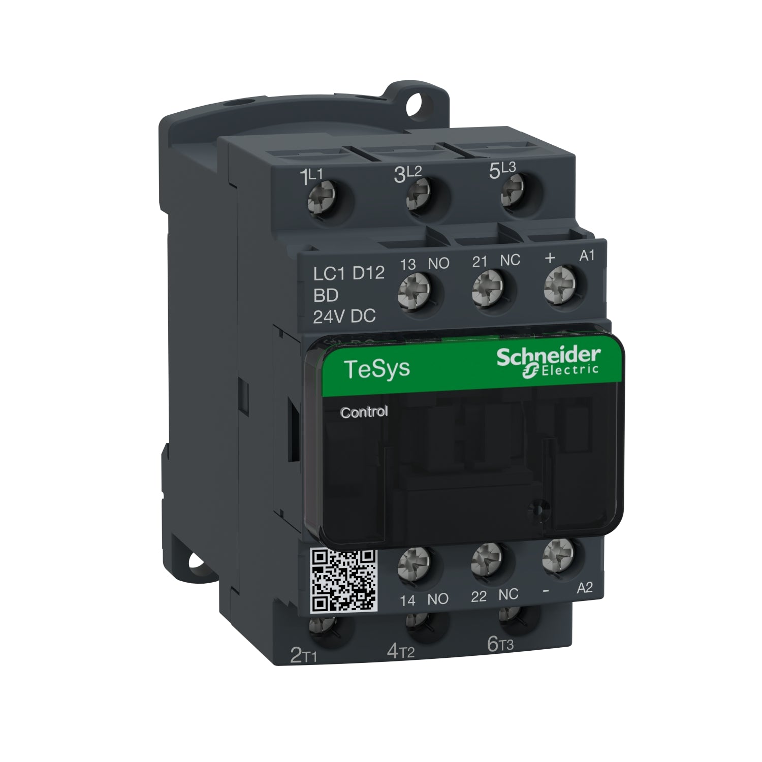 LC1D12BD | Schneider Electric IEC contactor, TeSys Deca, nonreversing, 12A, 7.5HP at 480VAC, up to 100kA SCCR, 3 phase, 3 NO, 24VDC coil, open style