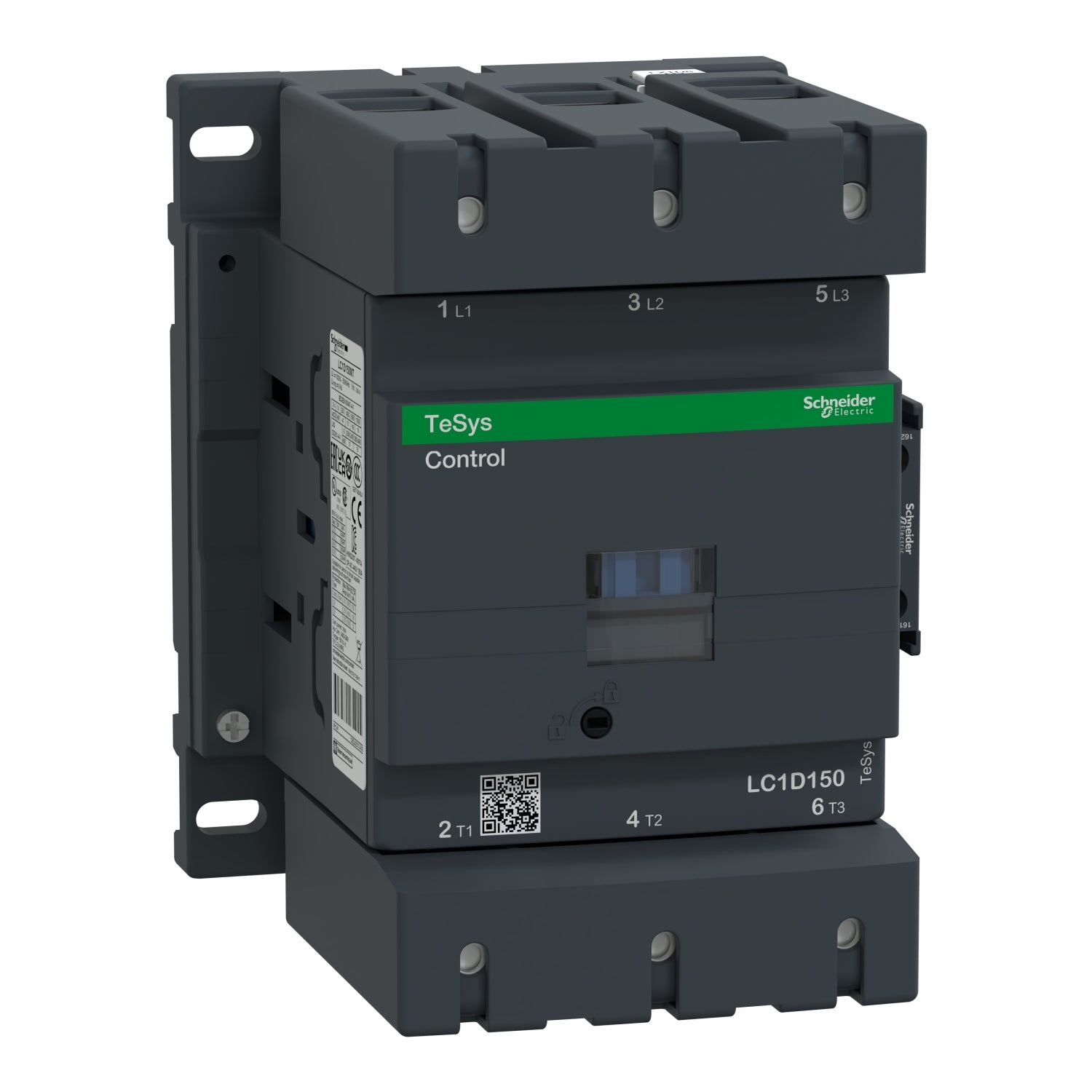 LC1D150G7 | Schneider Electric | IEC contactor, TeSys Deca, nonreversing, 150A, 100HP at 480VAC, up to 100kA SCCR, 3 phase, 3 NO, 120VAC 50/60Hz coil, open