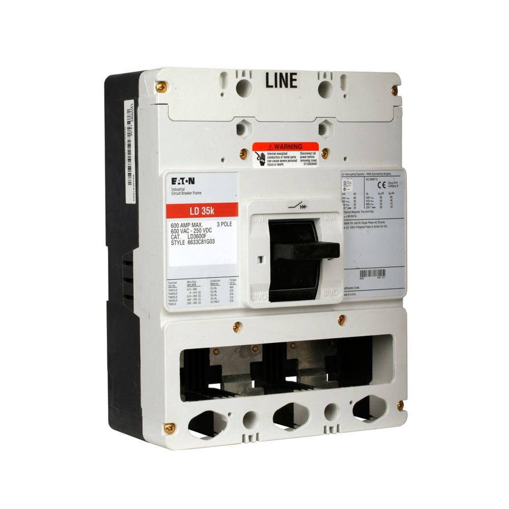 Eaton LDB3600FT33W Series C 600A 3-Pole Electronic Molded Case Circuit Breaker L-Frame