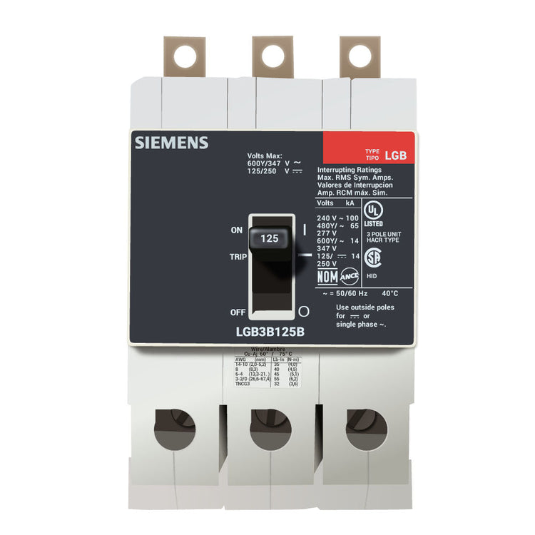 LGB3B125B | Siemens VL Series 3-Pole 125A 600V Thermal-Magnetic Molded Case Circuit Breaker