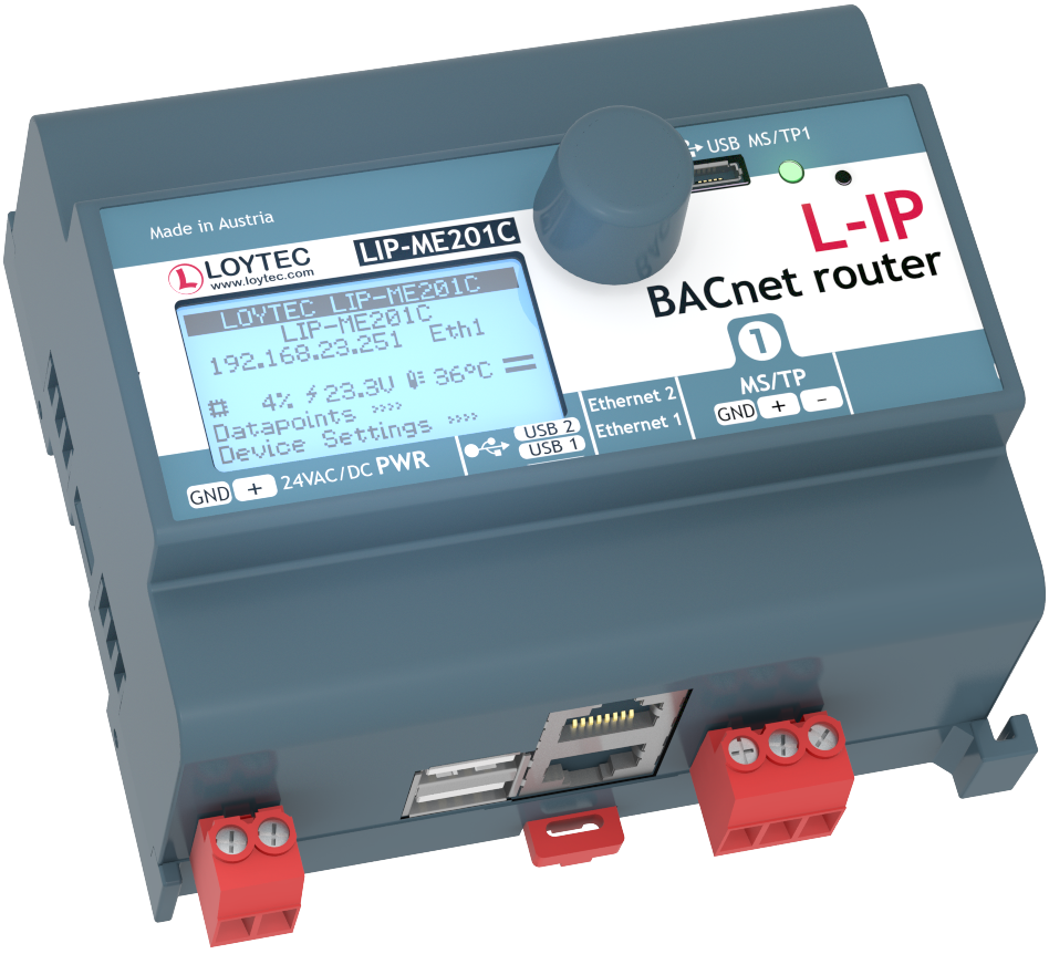 LOYTEC LIP-ME201C BACnet Master-Slave/Token-Passing to BACnet Internet Protocol Network Router