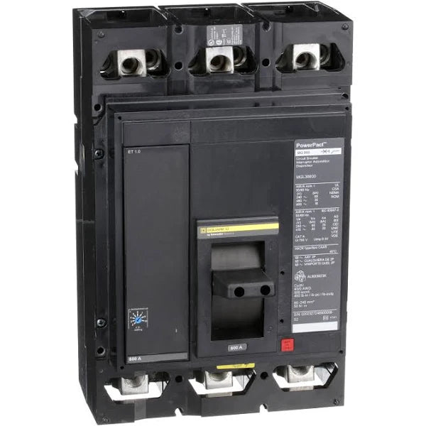 MGL36800 | Schneider Electric Circuit breaker, PowerPacT M, 800A, 3 pole, 600VAC, 18kA, lugs, ET 1.0, 80%