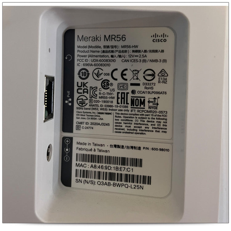 Cisco MR56-HW Cloud-Managed Wi-Fi 6 Indoor Wireless Access Point with 5.9 Gbps Performance