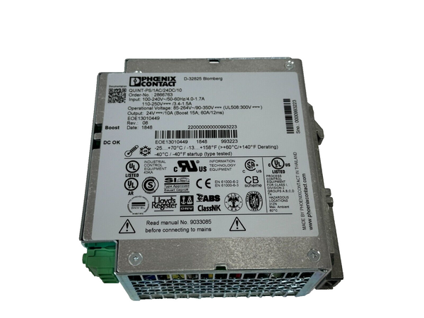Phoenix Contact 2866763 QUINT POWER 24 VDC 10 A Industrial DIN Rail Power Supply 240 W