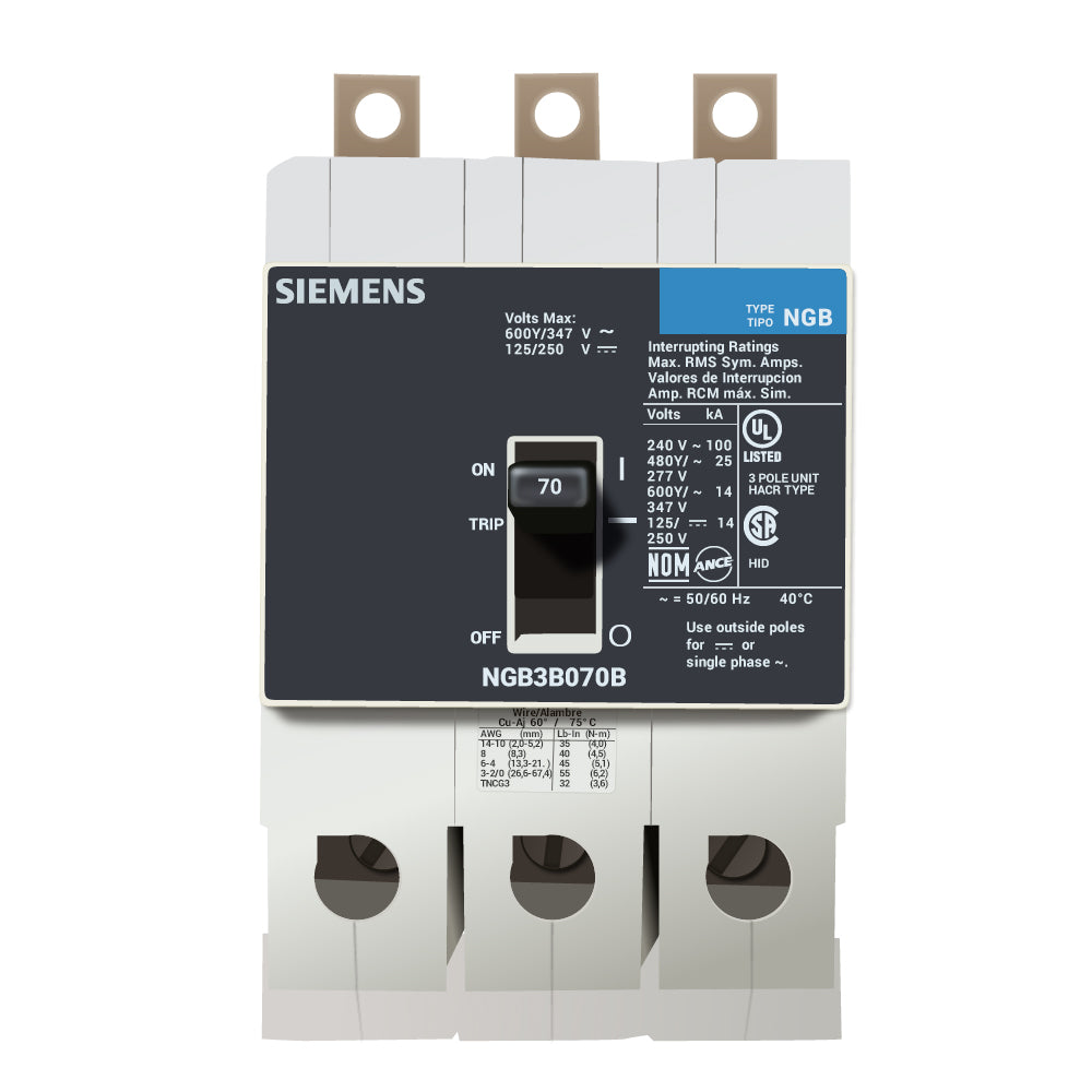 NGB3B070 | Siemens 3-Pole 70A 480V Molded Case Circuit Breaker