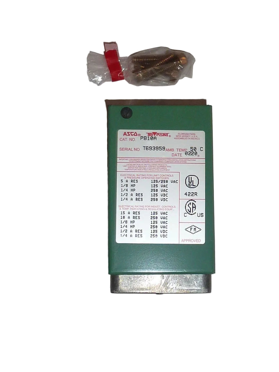 ASCO PB10A Series PB Pressure Switch for Industrial Hydraulic and Pneumatic Control Applications
