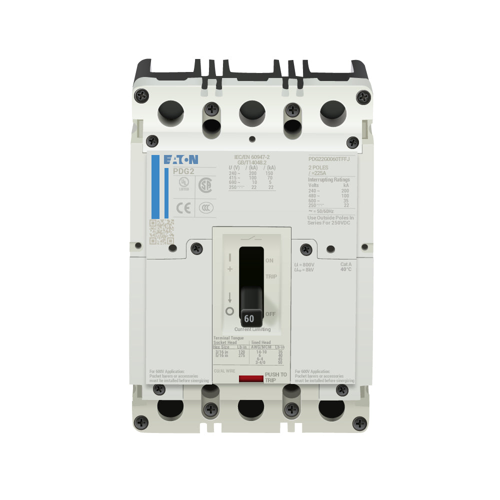PDG22G0060TFFJ | Eaton Power Defense 60A 2-Pole 600V Molded Case Circuit Breaker