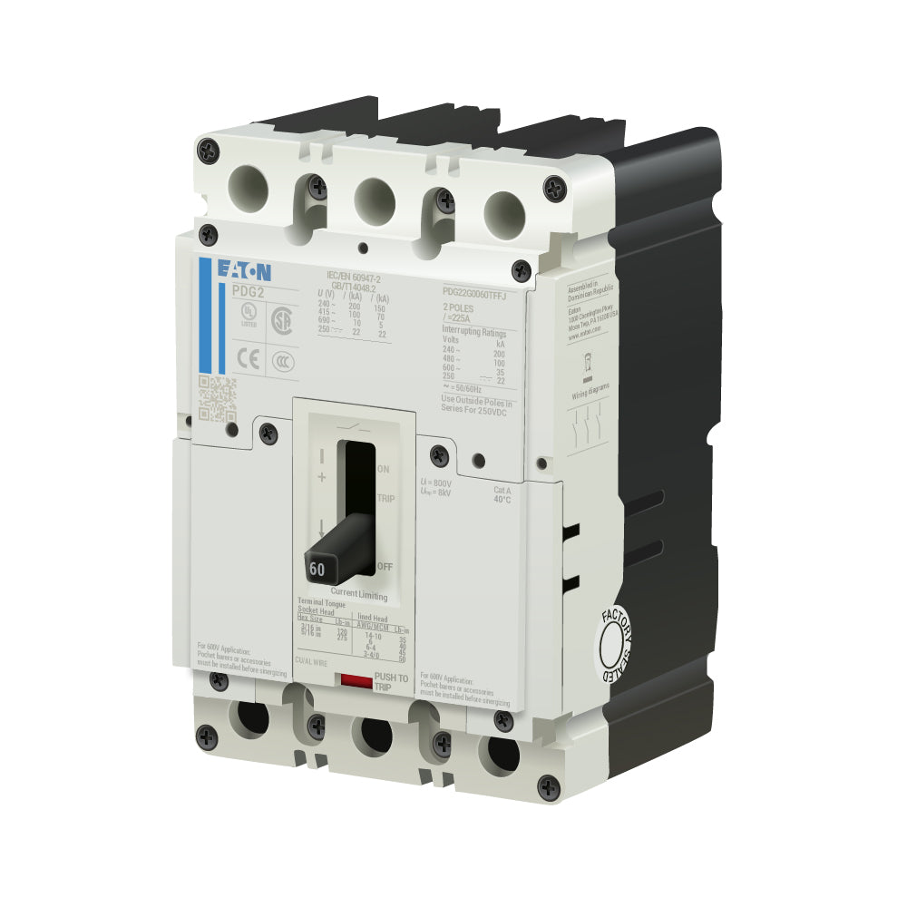 PDG22G0060TFFJ | Eaton Power Defense 60A 2-Pole 600V Molded Case Circuit Breaker