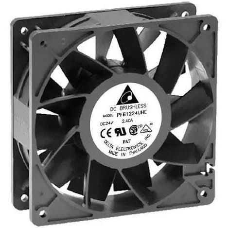 PFB1224UHE | Delta Electronics DC Fans DC Tubeaxial Fan, 120x38mm, 24VDC, Ball Bearing, Lead Wires