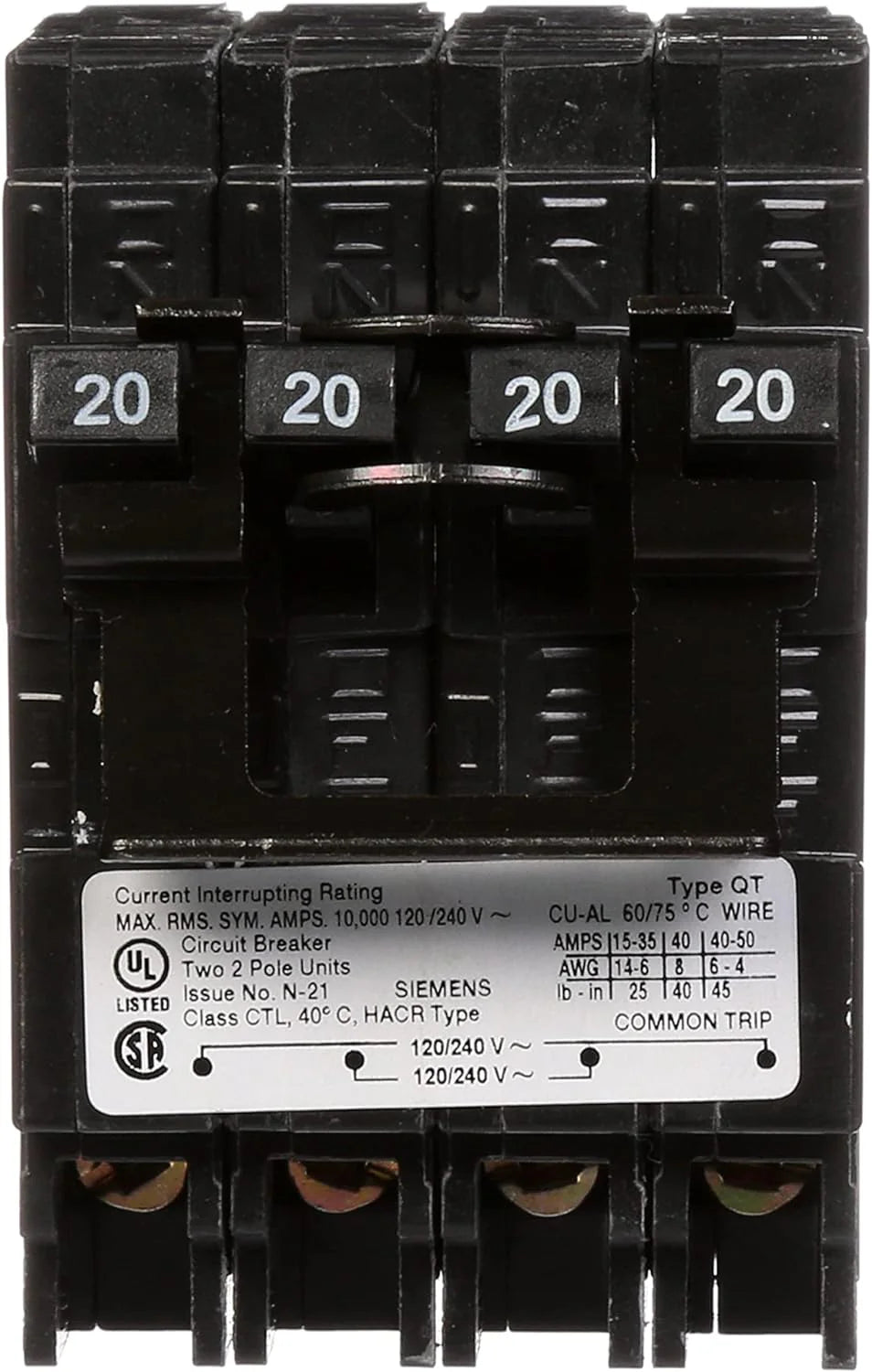 Q22020CT2 | Siemens 20 Amp Quad Circuit Breaker