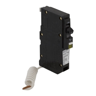 QO115AFI | Schneider Electric Mini circuit breaker, QO, 15A, 1 pole, 120/240VAC, 10kA, combo arc fault, pigtail, plug in mount