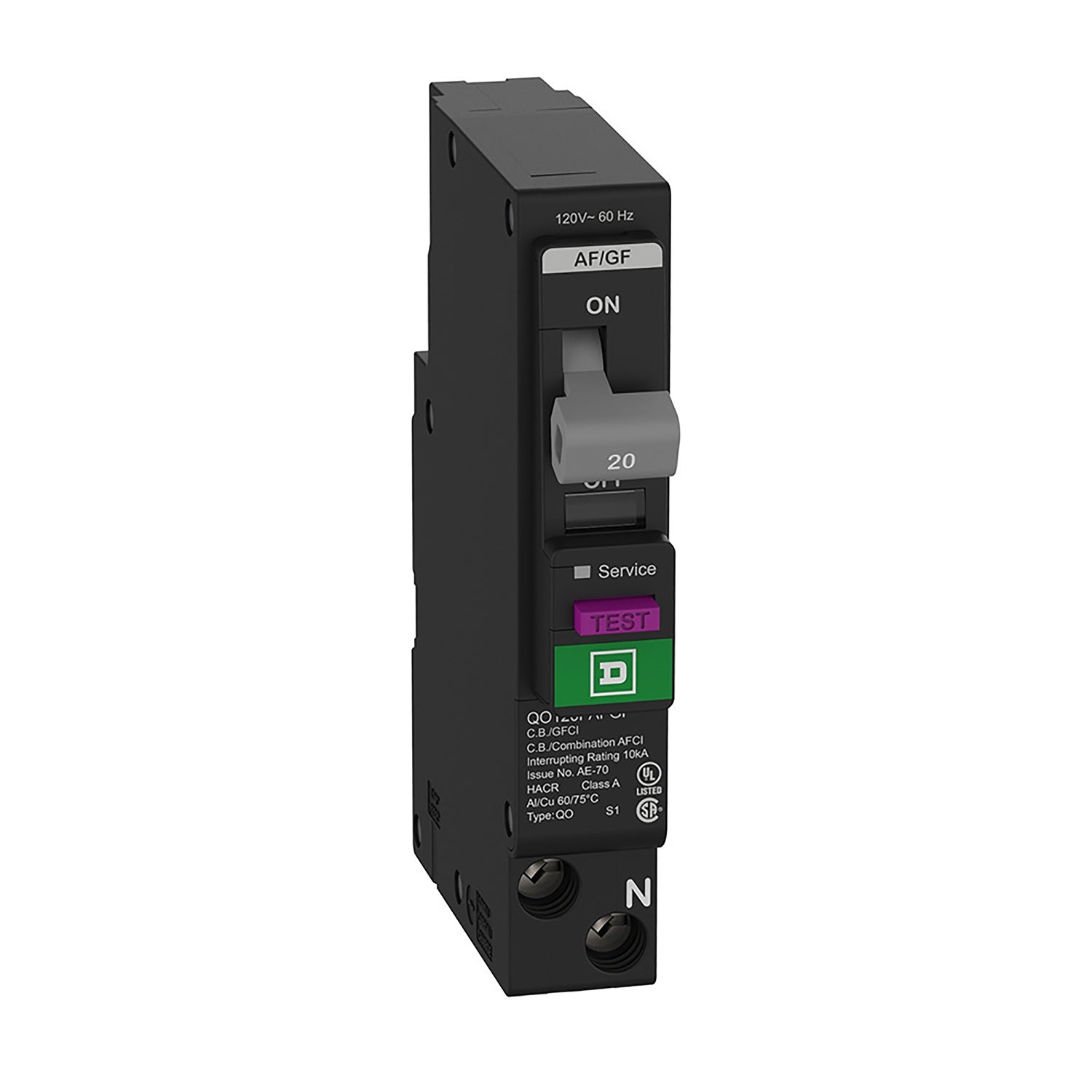 Square D QO120PAFGF 20A Combination Miniature Circuit Breaker – 120V, 1-Pole, Plug-In