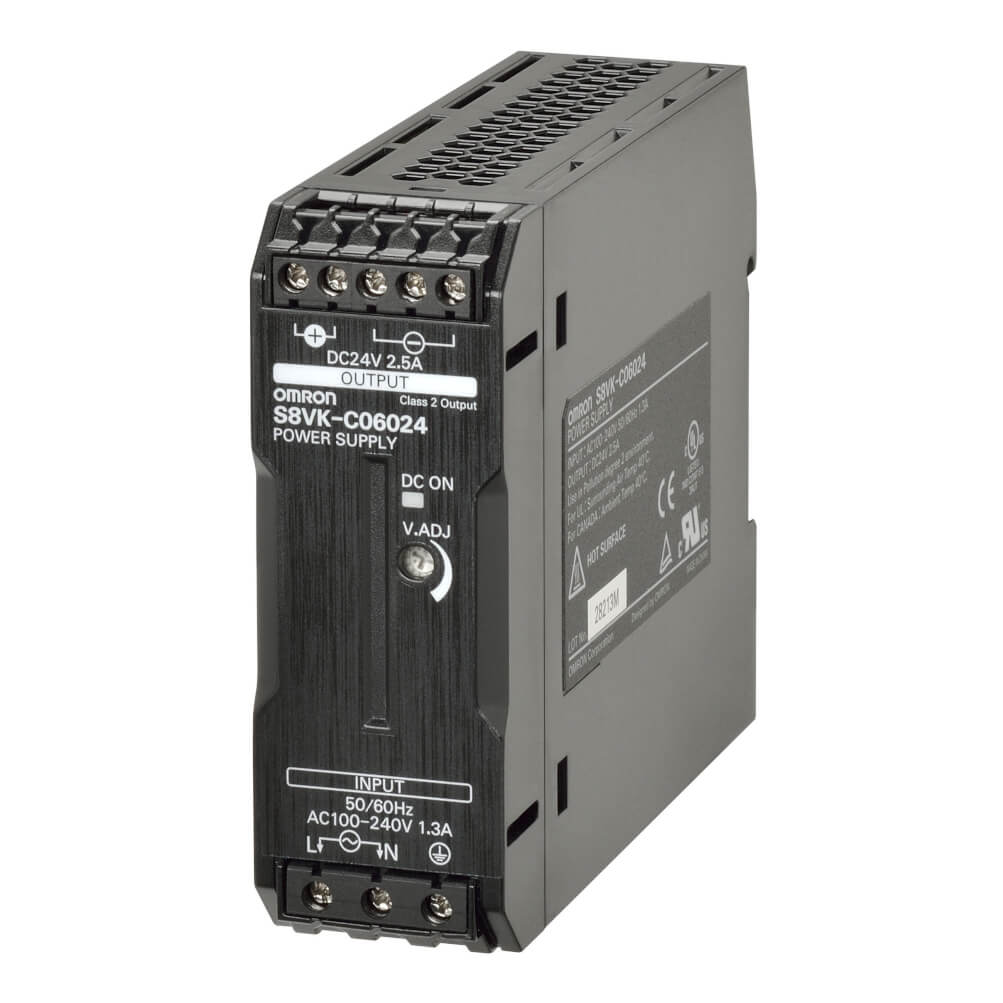 S8VK-C06024 | Omron AC-DC Power Supply, 24V, 2.5A, 85-264V, Enclosed, DIN Rail, 60W, S8VK Series