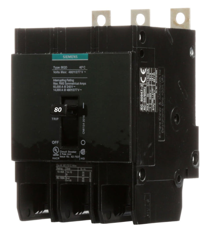 BQD380 | Siemens 80A 3-Pole 480V Molded Case Circuit Breaker Bolt-On 14kA